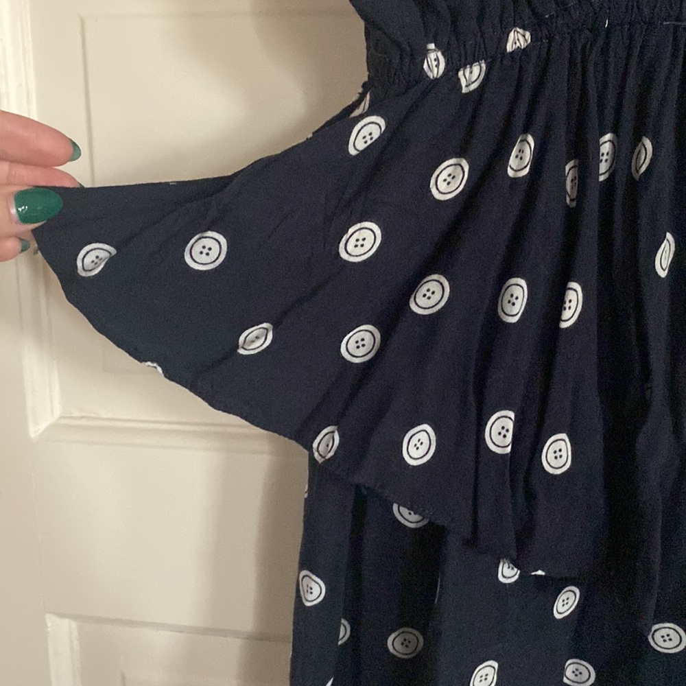 Adorable Vintage 80s black and white print mini dress peplum waist - Picture 2 of 3